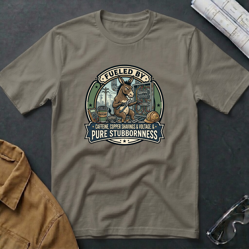 Fueled by Caffeine, Copper Shavings & Voltage & Pure Stubbornness T-Shirt
