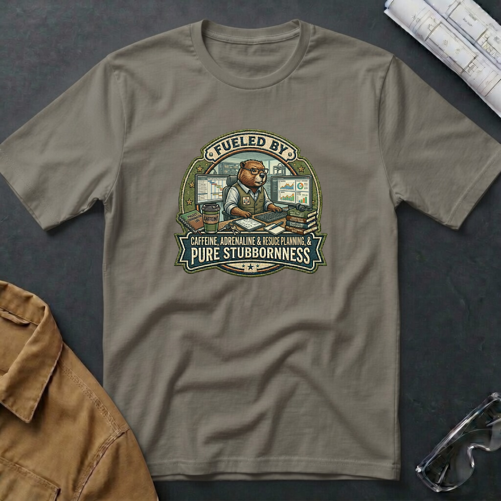 Fueled by Caffeine, Adrenaline & Rescue Planning, & Pure Stubbornness T-Shirt
