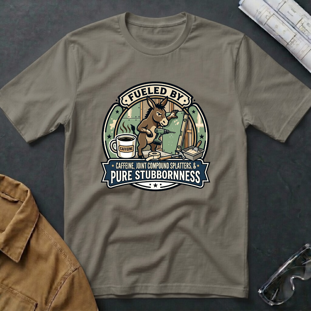 Fueled by Caffeine, Joint Compound Splatters & Puere Stubbornness  T-Shirt