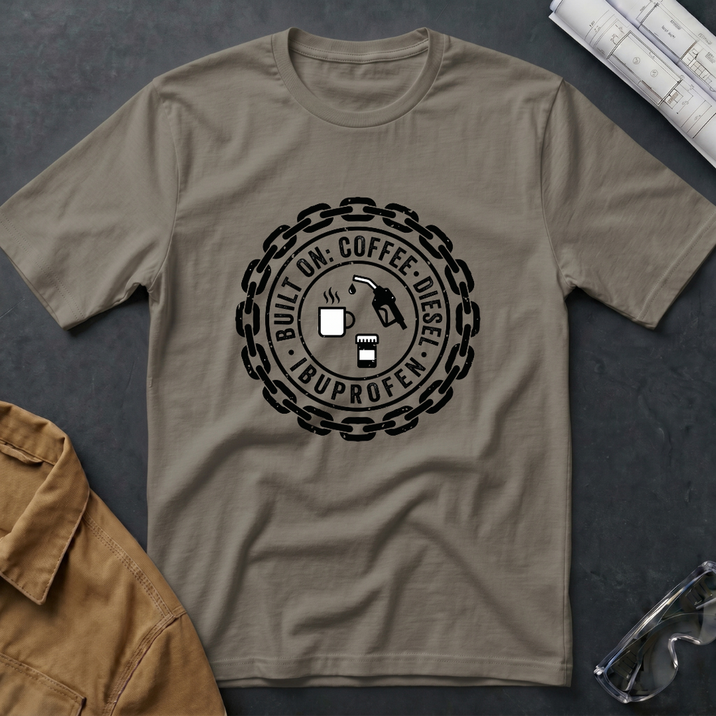 Built on: Coffee, Diesel, Ibuprofen T-Shirt