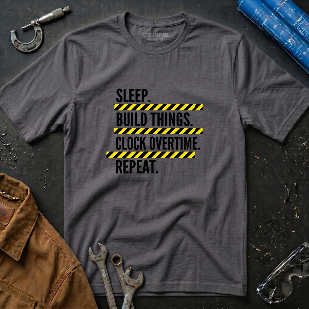 Sleep. Build Things. Clock Overtime. Repeat T-Shirt