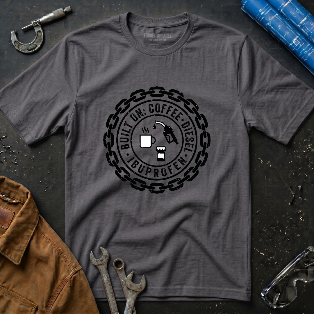 Built on: Coffee, Diesel, Ibuprofen T-Shirt