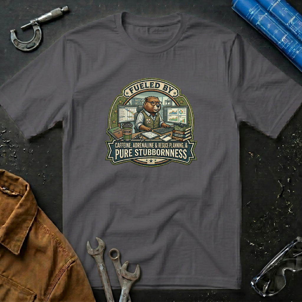 Fueled by Caffeine, Adrenaline & Rescue Planning, & Pure Stubbornness T-Shirt