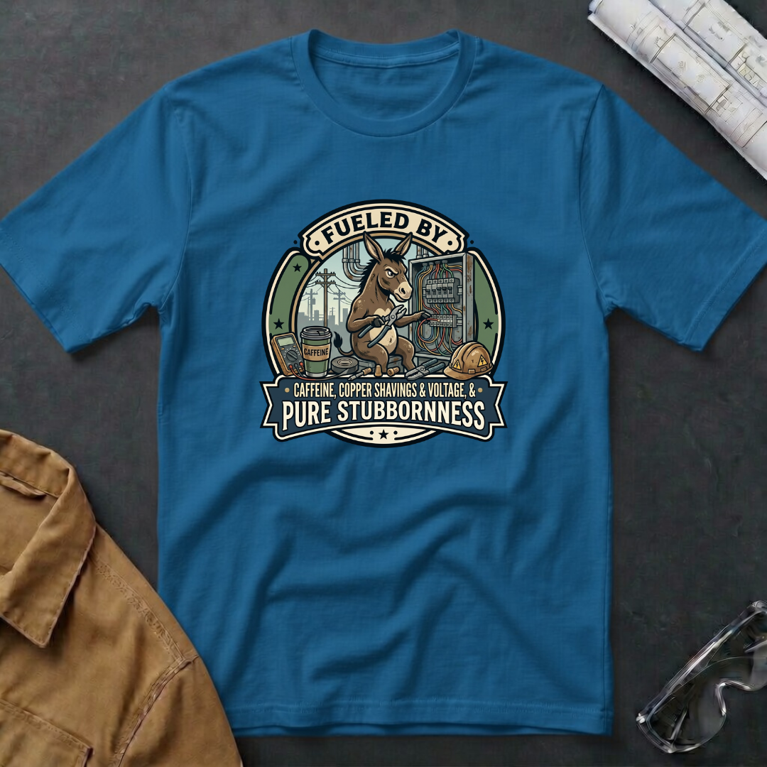 Fueled by Caffeine, Copper Shavings & Voltage & Pure Stubbornness T-Shirt