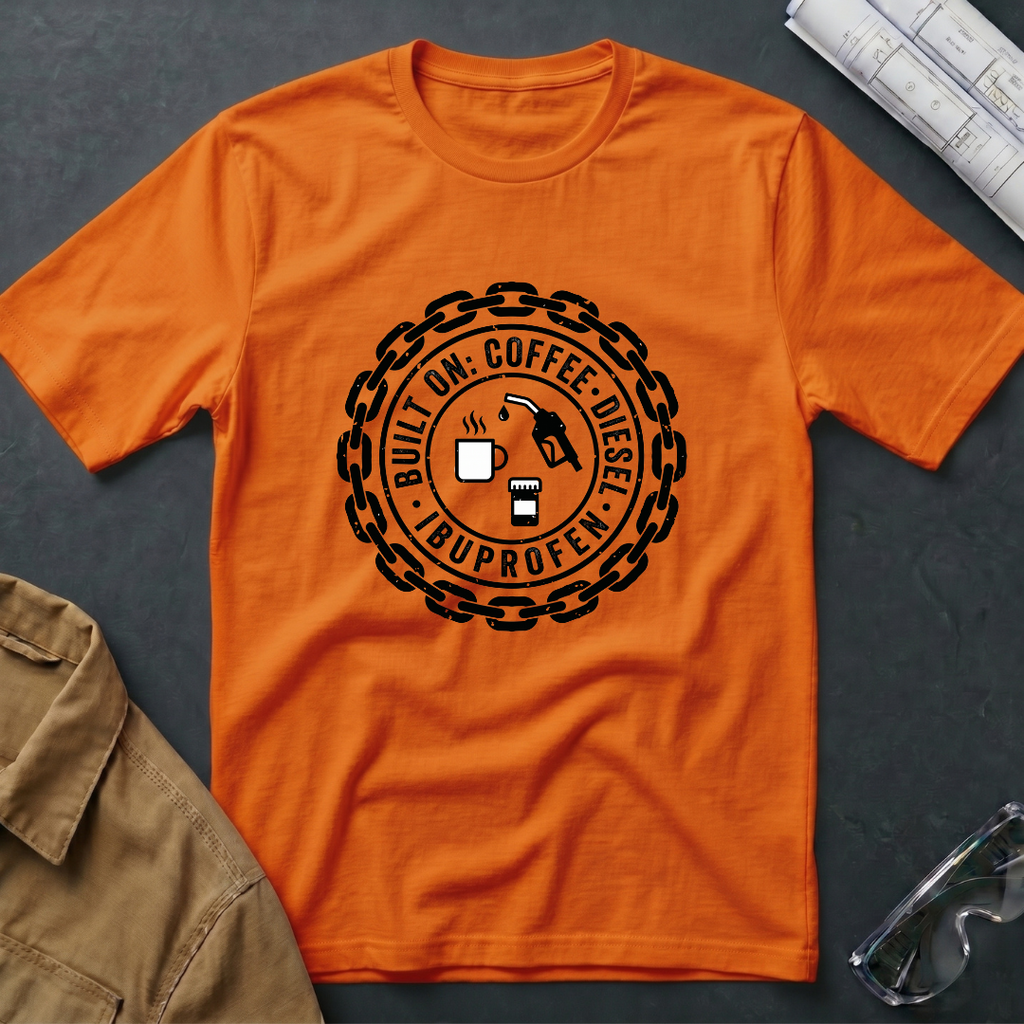 Built on: Coffee, Diesel, Ibuprofen T-Shirt