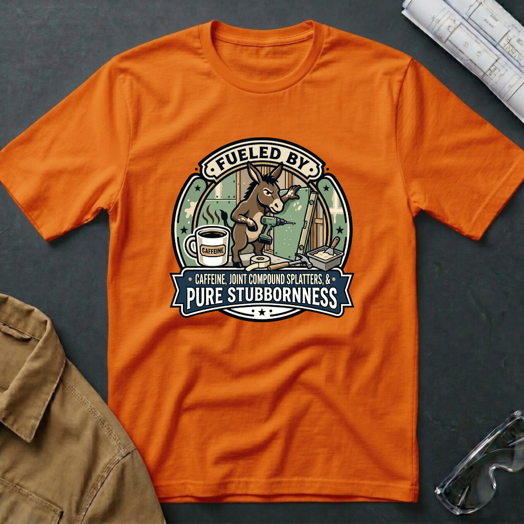 Fueled by Caffeine, Joint Compound Splatters & Puere Stubbornness  T-Shirt