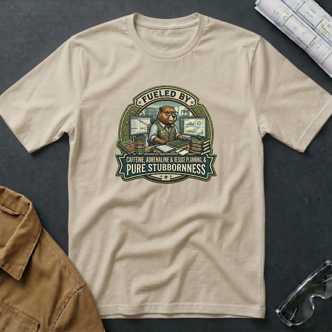 Fueled by Caffeine, Adrenaline & Rescue Planning, & Pure Stubbornness T-Shirt