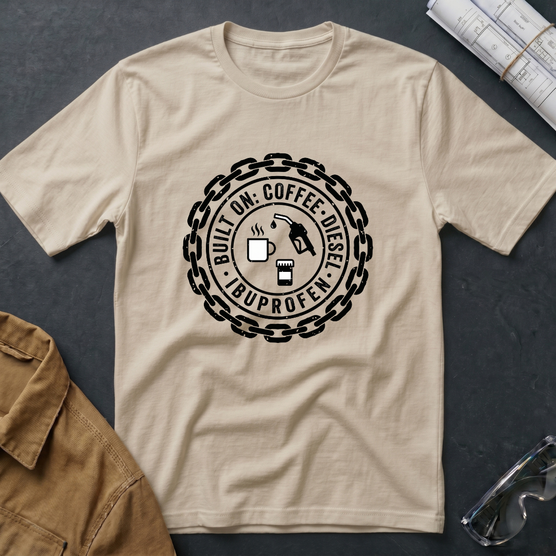 Built on: Coffee, Diesel, Ibuprofen T-Shirt