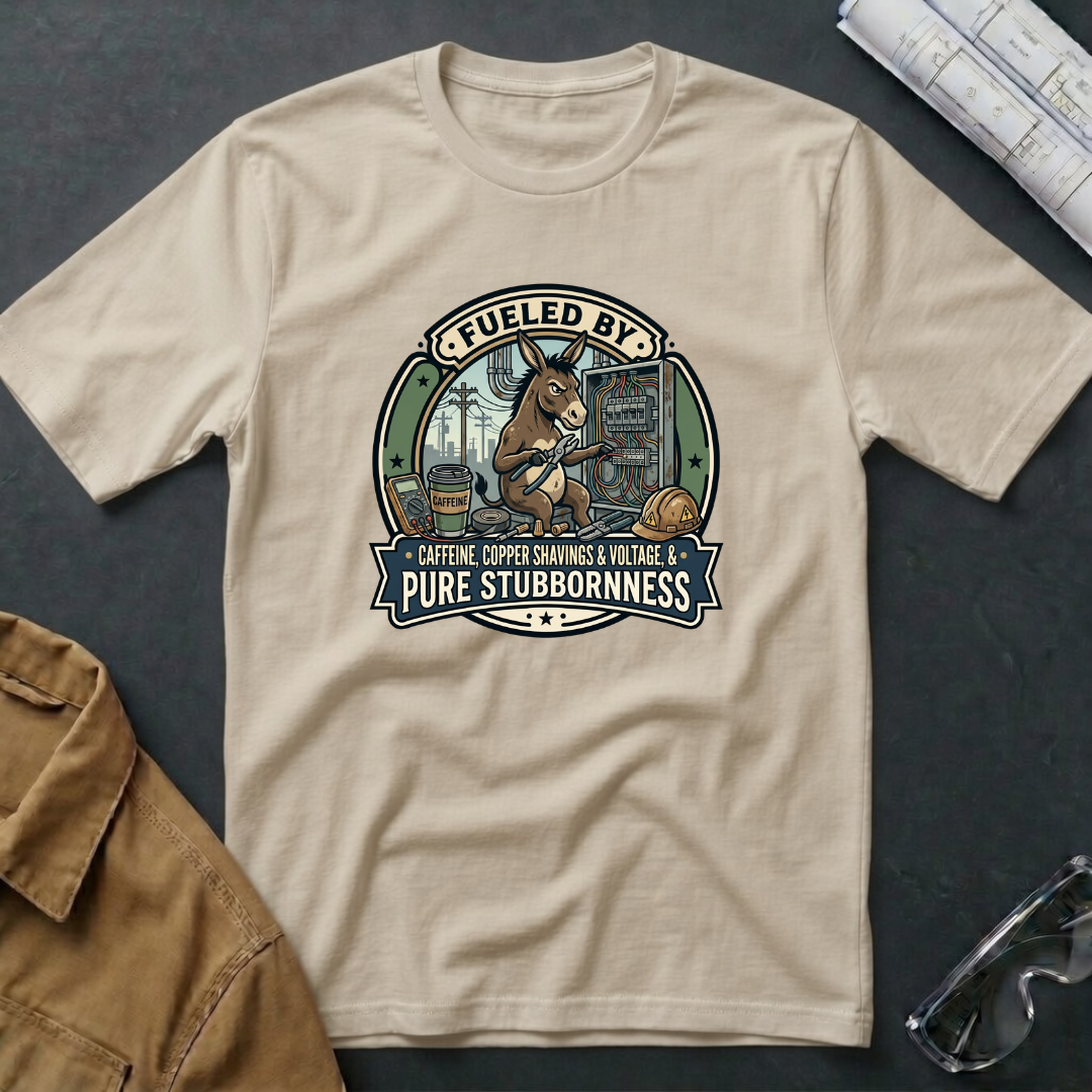 Fueled by Caffeine, Copper Shavings & Voltage & Pure Stubbornness T-Shirt