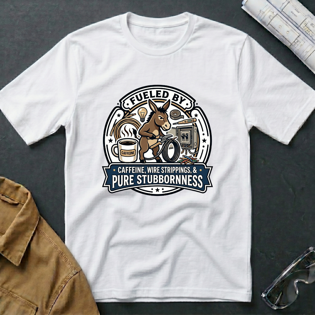 Fueled by Caffeine, Wire Strippings & Pure Stubbornness  T-Shirt