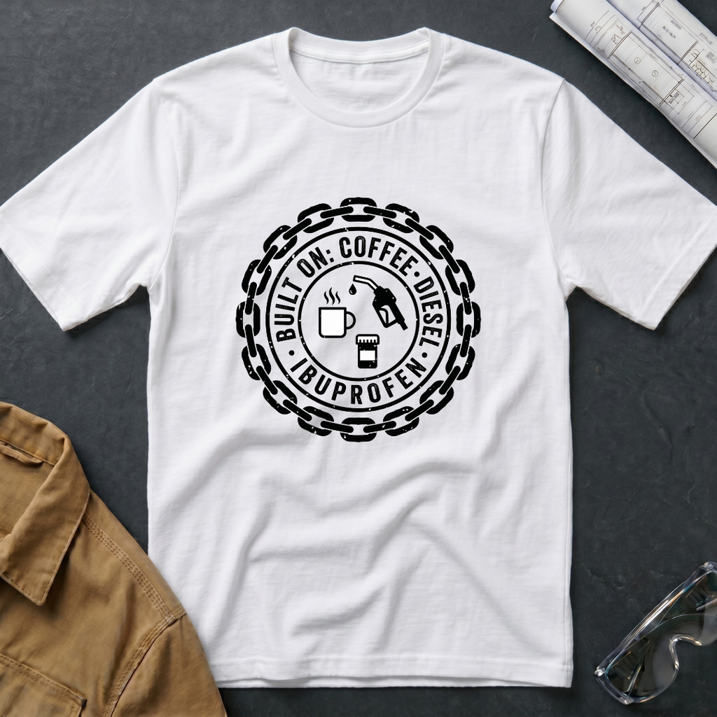Built on: Coffee, Diesel, Ibuprofen T-Shirt