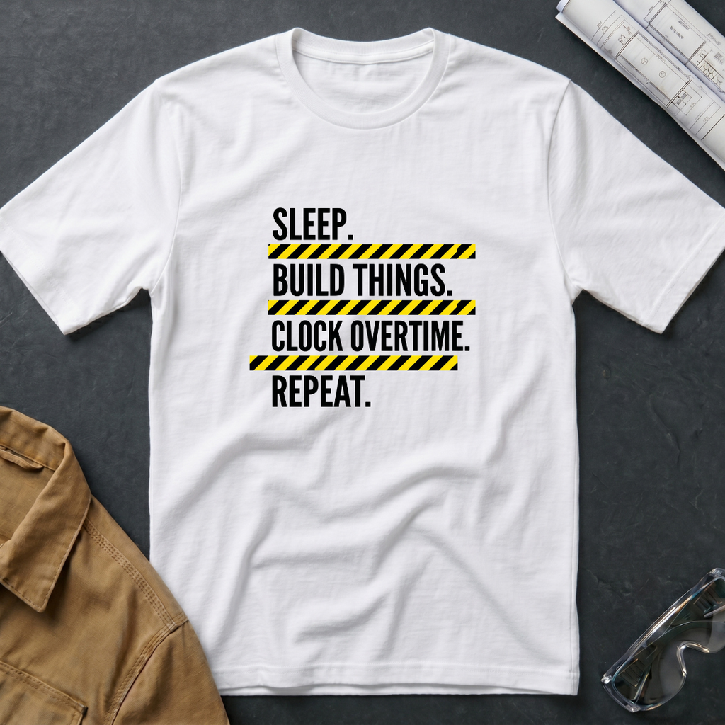 Sleep. Build Things. Clock Overtime. Repeat T-Shirt