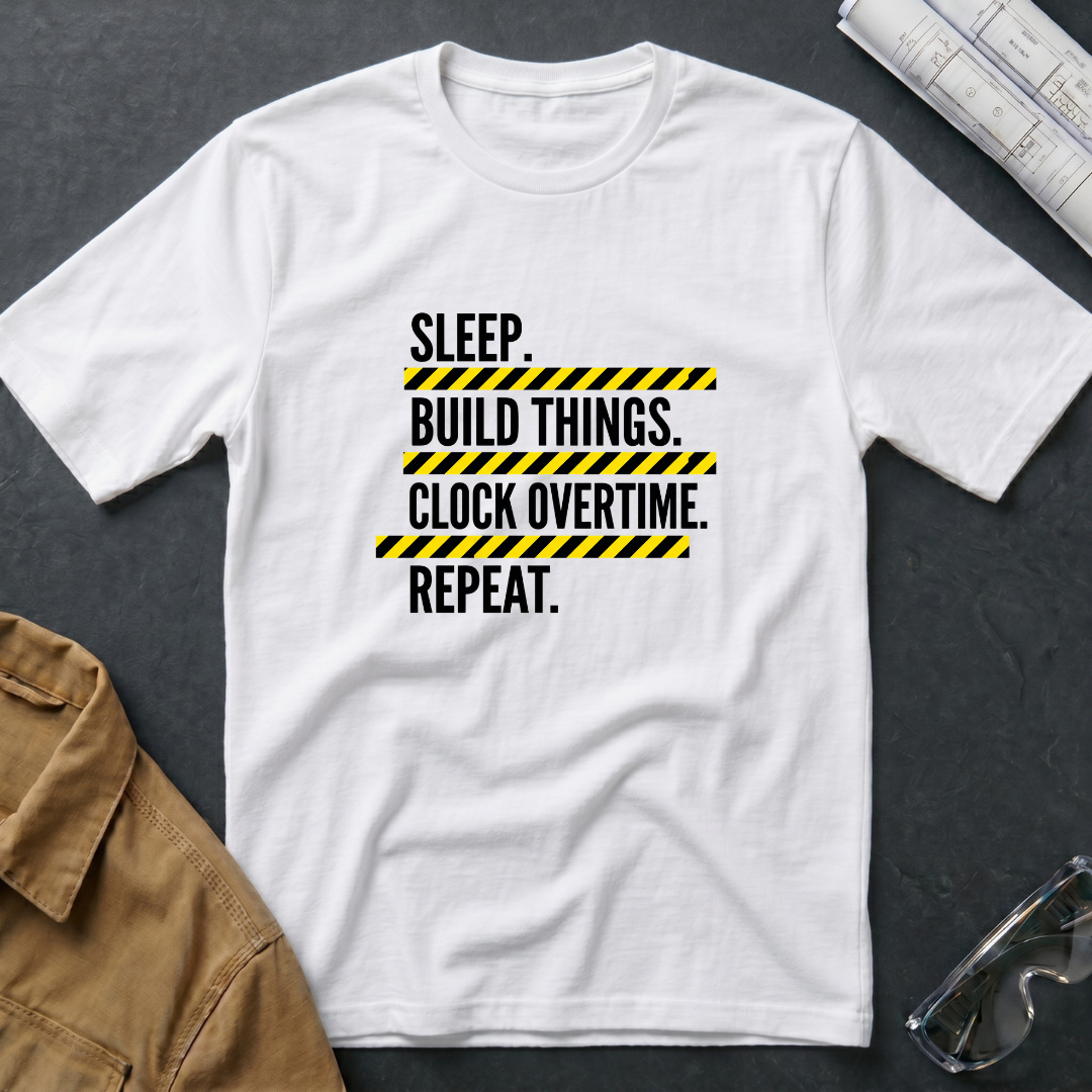 Sleep. Build Things. Clock Overtime. Repeat T-Shirt