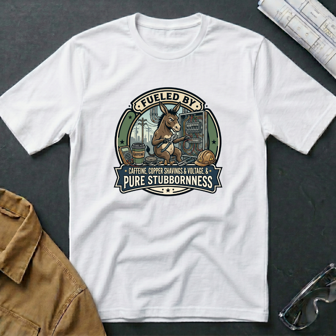 Fueled by Caffeine, Copper Shavings & Voltage & Pure Stubbornness T-Shirt