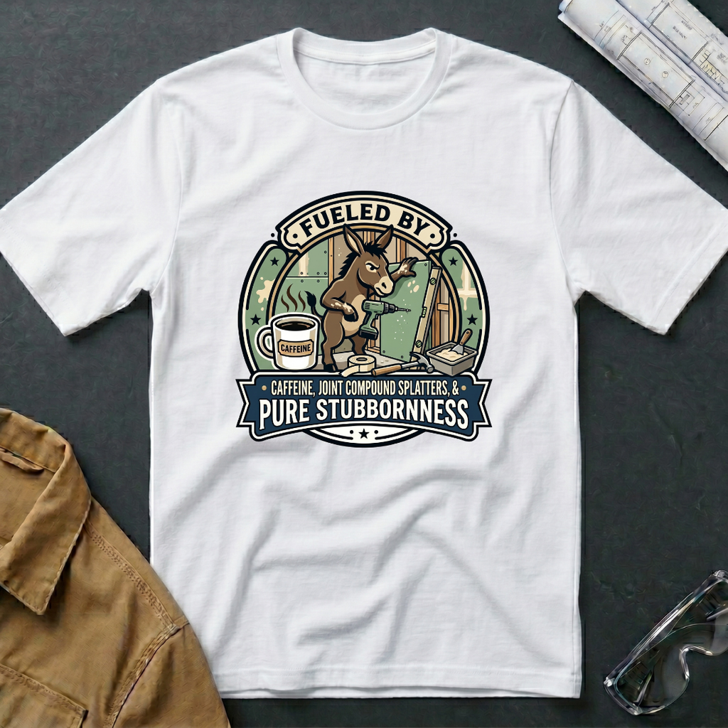 Fueled by Caffeine, Joint Compound Splatters & Puere Stubbornness  T-Shirt