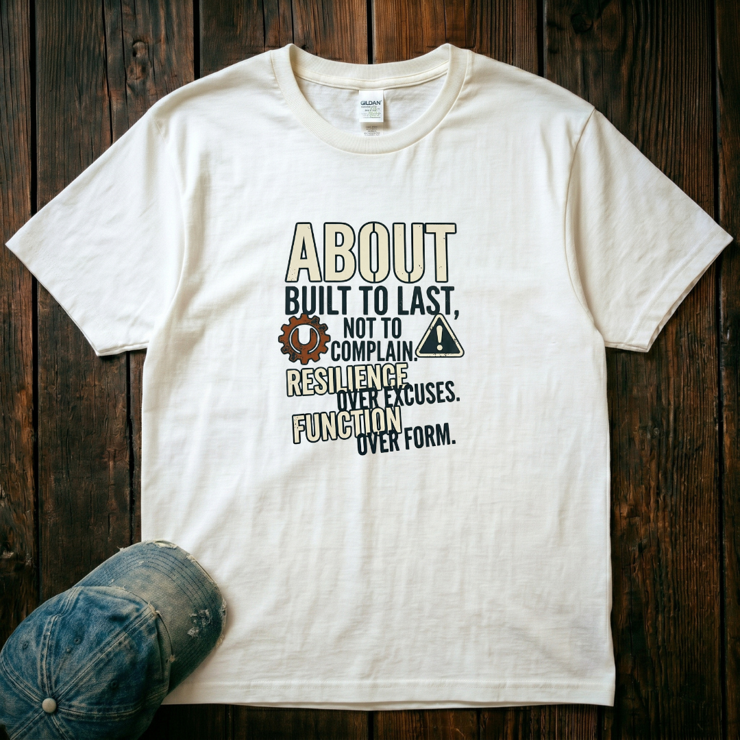 Built to Last, not to Complain About, Resilience Over Excuses T-Shirt